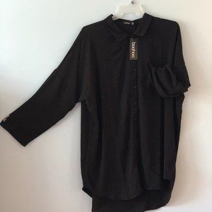 Boohoo Women's 3/4 Sleeve Plus Eva Oversized Shirt Black Size US 20 UK 24 NWT